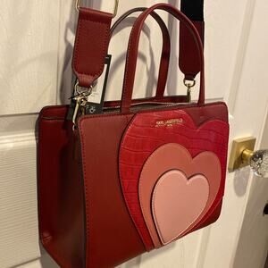 BNWT KARL LAGERFIELD Maybelle Heart Love Red Satchel Bag